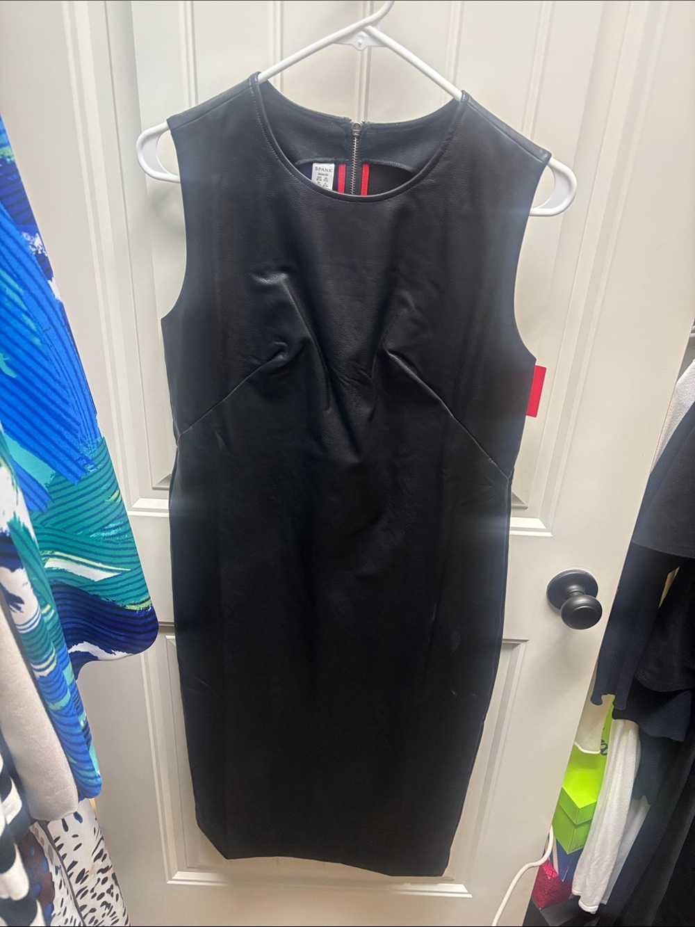 SPANX Black Faux Leather Sleeveless Shift Dress